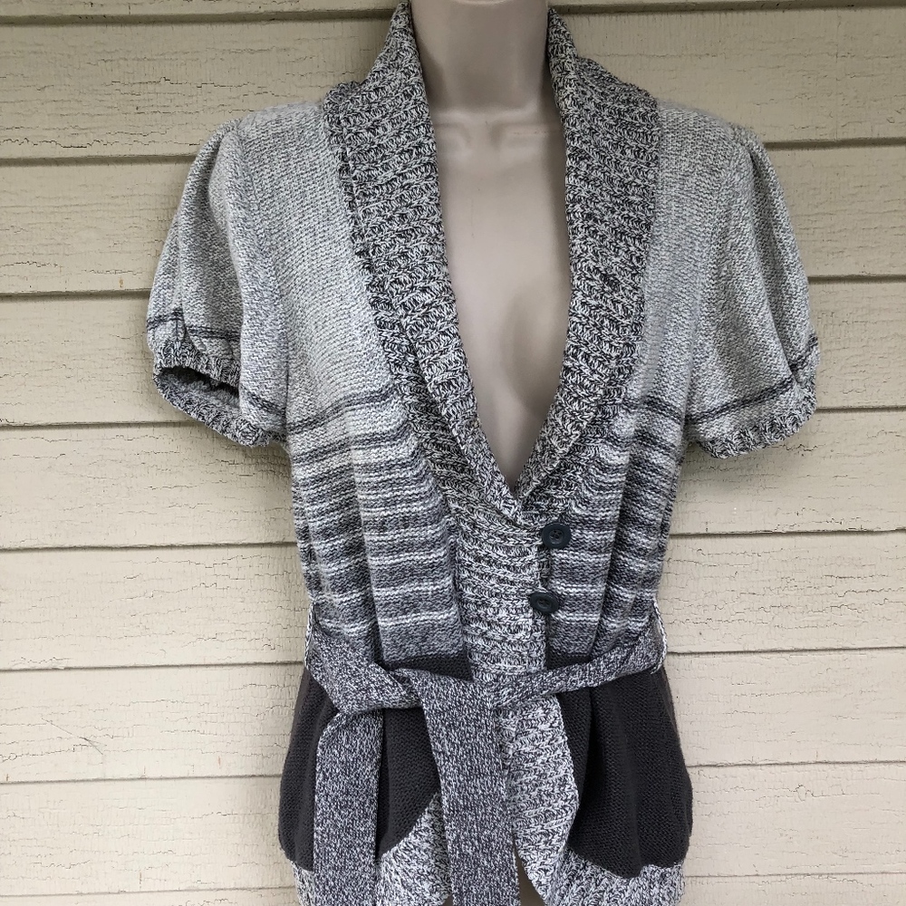 BRINA & EM gray button cardigan/tie sweater